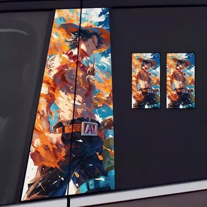 2pcs Onepiece Ace Car Center Pillar Sticker B-pillar Protective Film