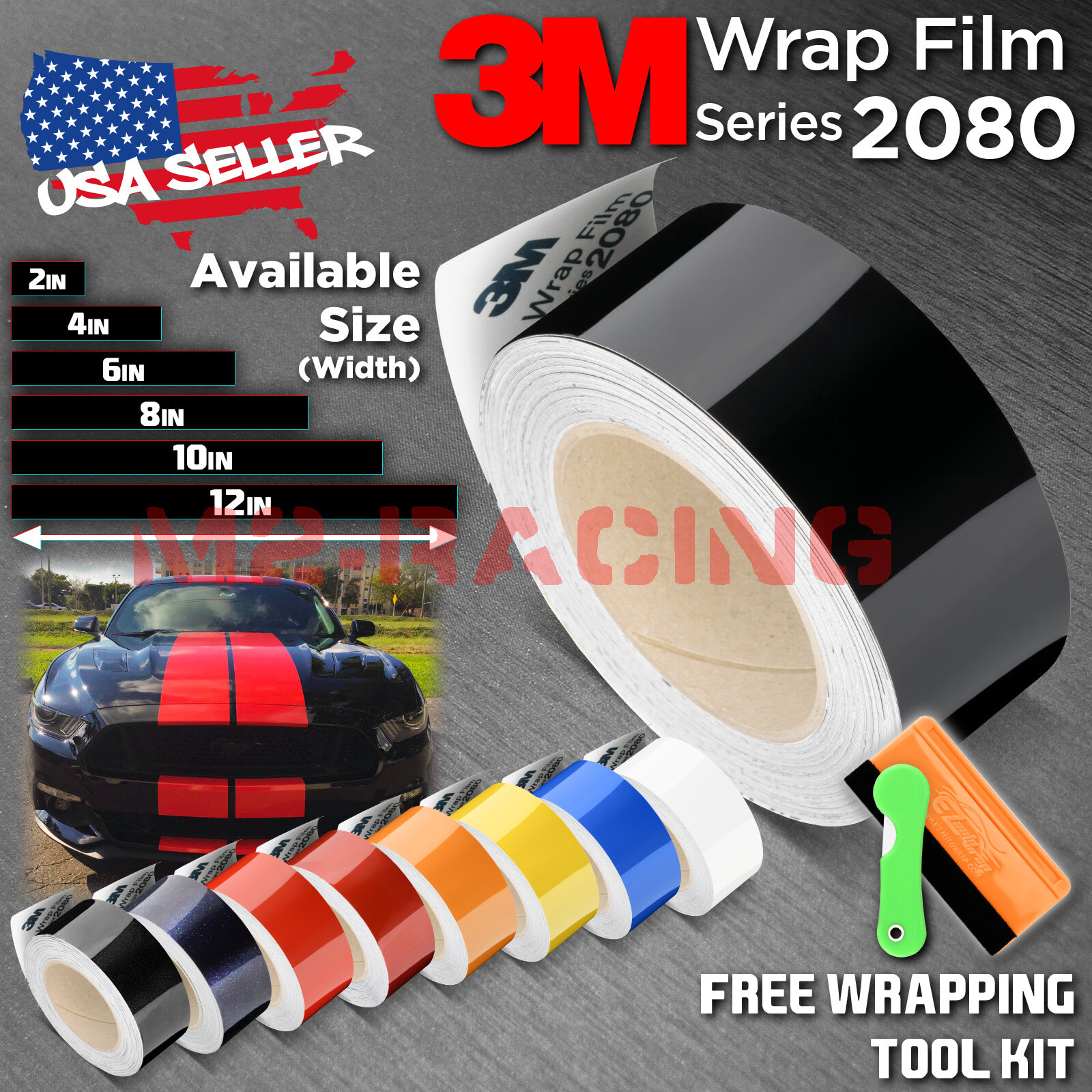 3M 2080 Gloss Racing Stripes Vinyl Wrap Rally Decal Sticker Hood Roof 10FT/20FT