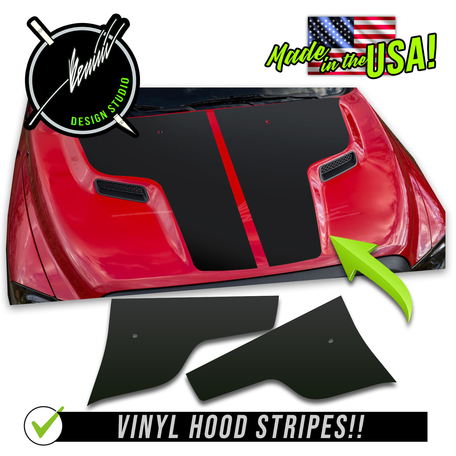 Hood Blackout Racing Stripes Style 1- FITS 2009-2018 Dodge Ram Sport