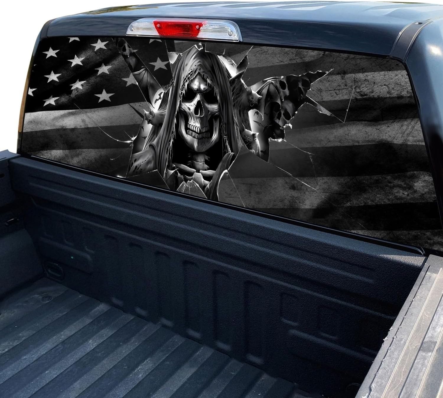 Rear Window Decal for Trucks,American Flag Truck Rear Wiindow Decals,Black Am…