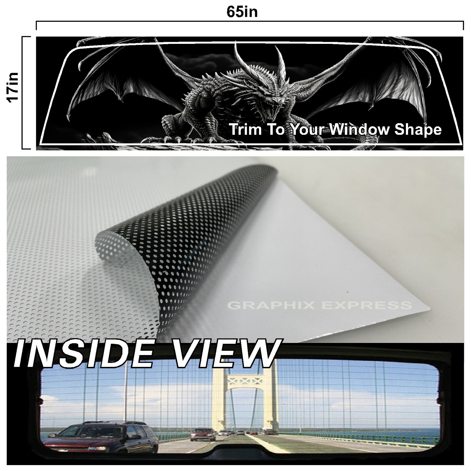 Truck Back Window Graphics Dragon (P584) See Through Rear Decal
