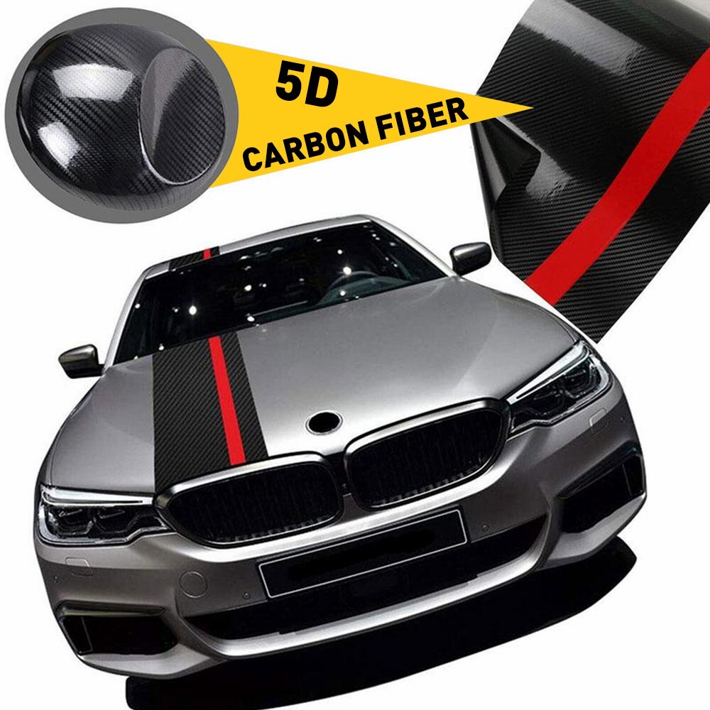 Universal Car Front Hood Rally Racing Stripes 5D Carbon Fiber Decal Wrap Sticker