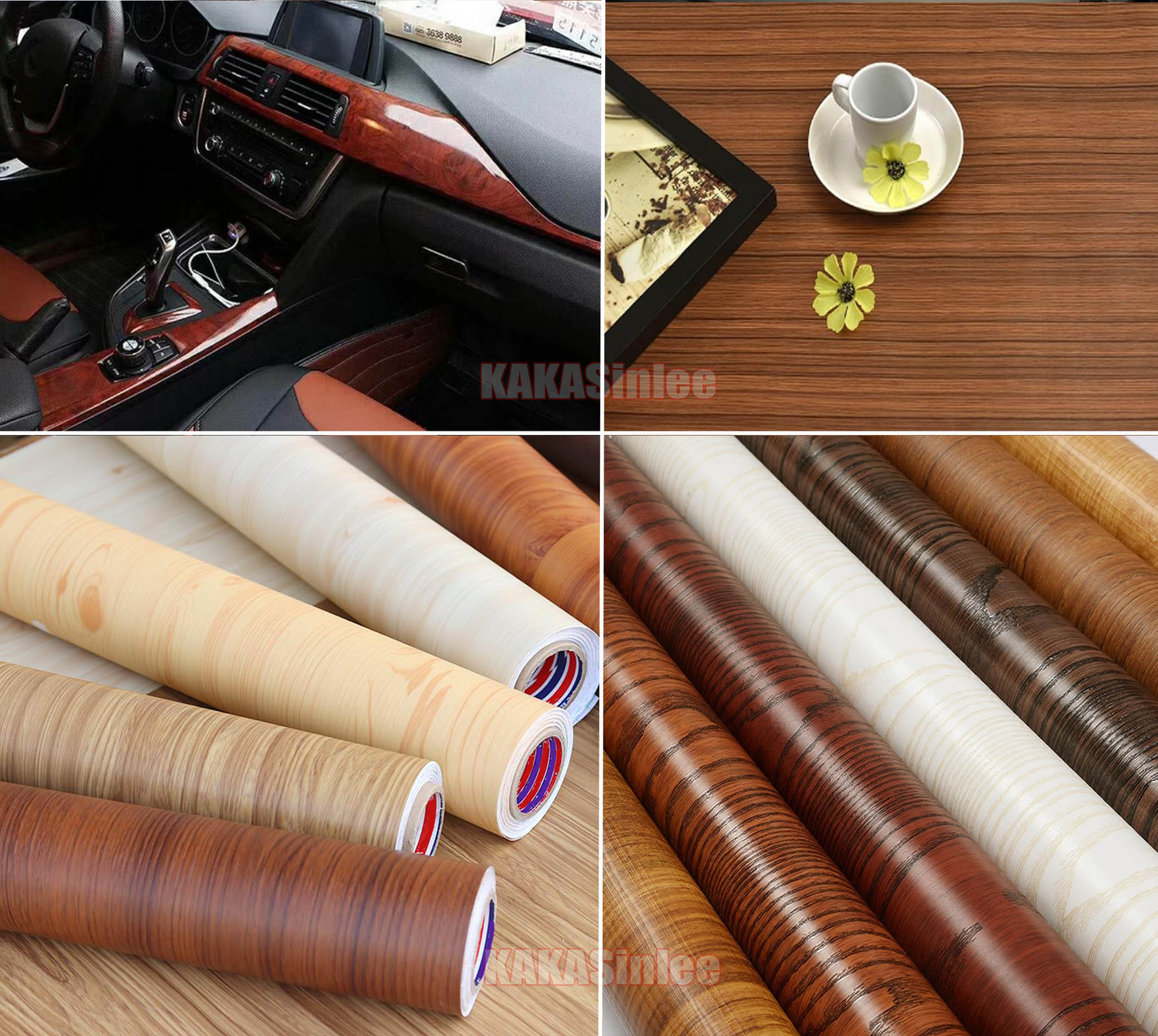 Flexible Furniture Wood Grain 3D Textured Satin Vinyl Wrap Car House Sticker AB