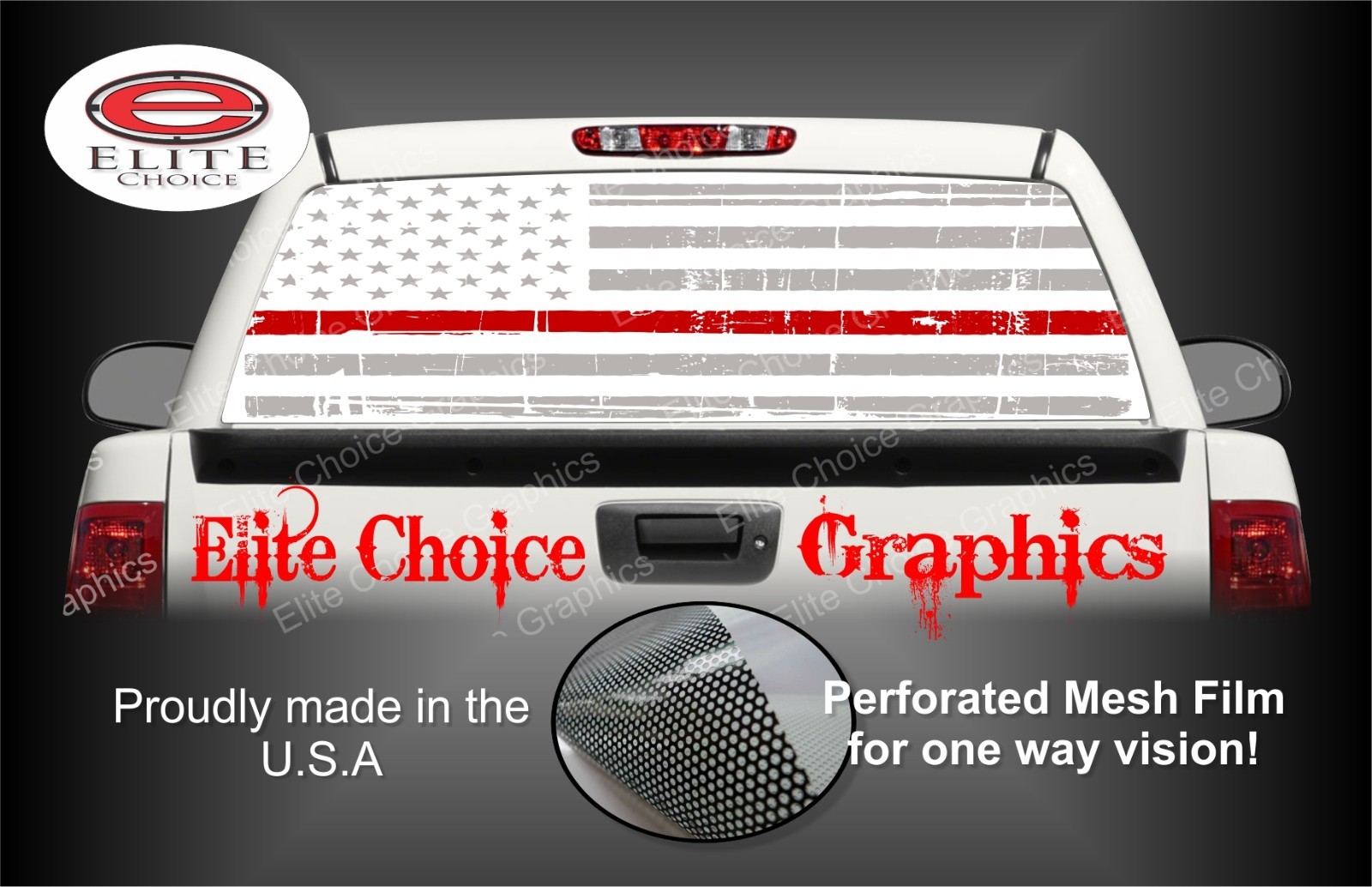 White Distressed Thin Red Line Flag Rear Window Graphic Decal Truck Van Car