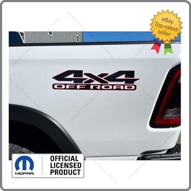 (2x) Dodge RAM 4×4 Off Road Decals Graphics Bed Side Black Red FD4H1