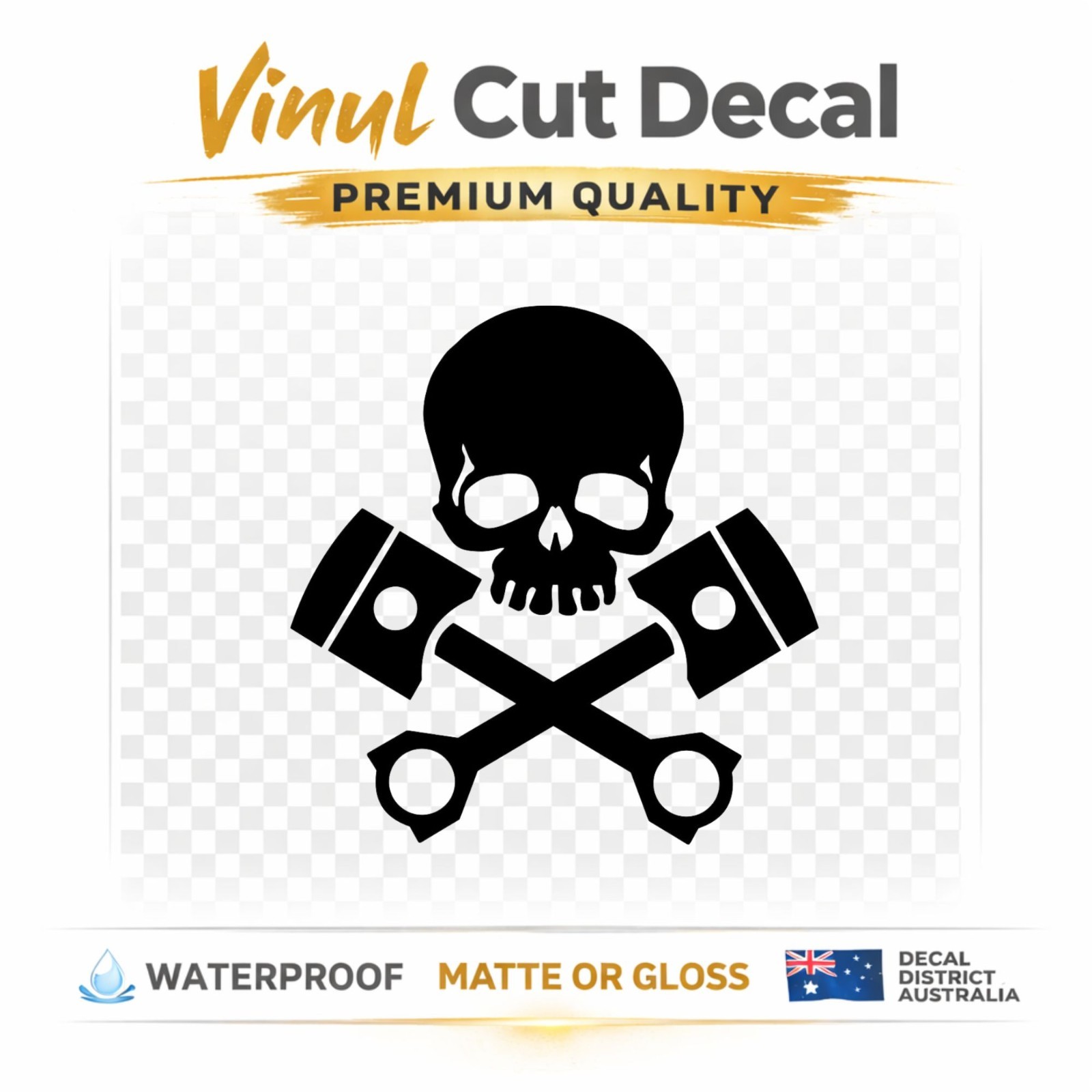 Skull X Pistons Design – Vinyl Decal – AU Made