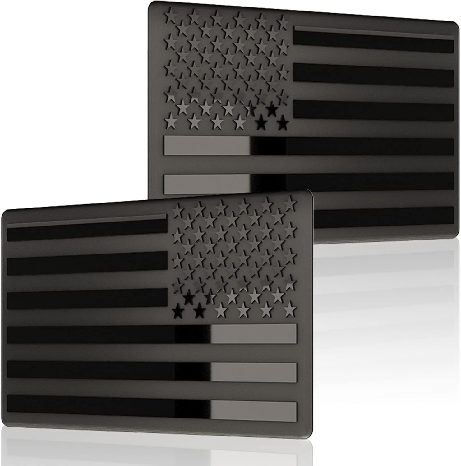 Embossed 3D Metal All Black American Flag Emblem Decal Stickers 1 Pair, Matte…