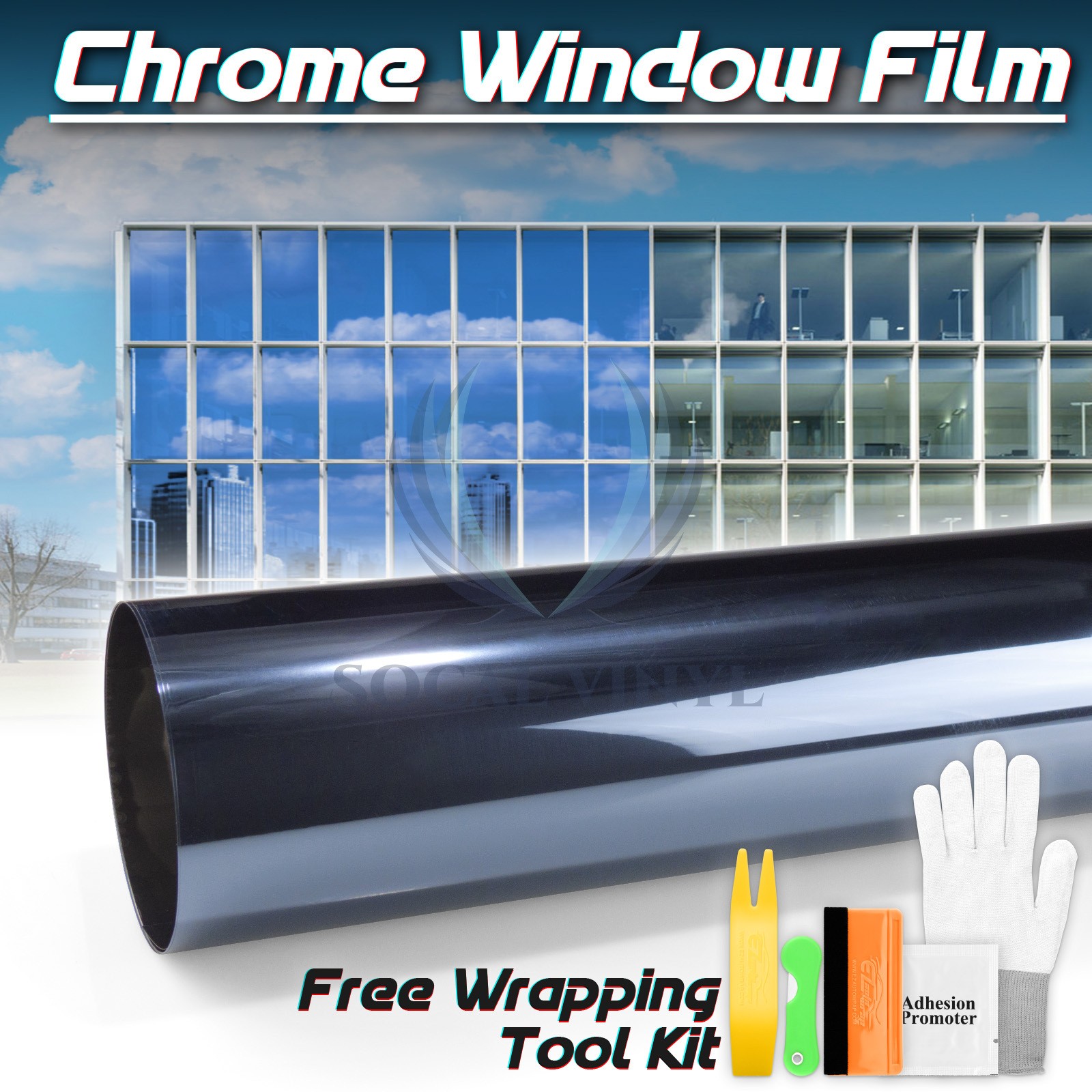 Dark Blue Chrome Window Tint One Way Mirror Film UV Heat Reflective Home Office