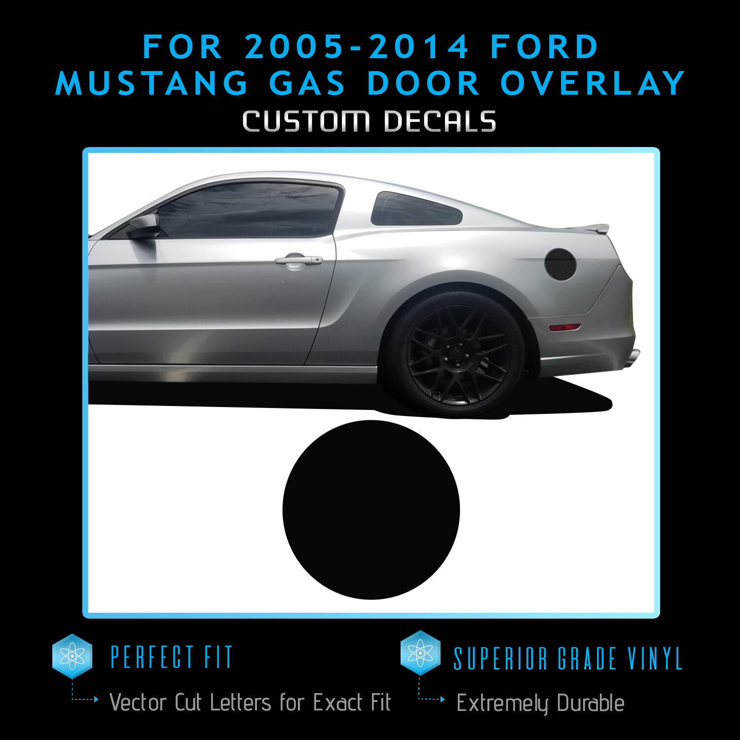 For 2005-2014 Ford Mustang Gas Door Graphic Decal Overlay – Satin Metallic Vinyl