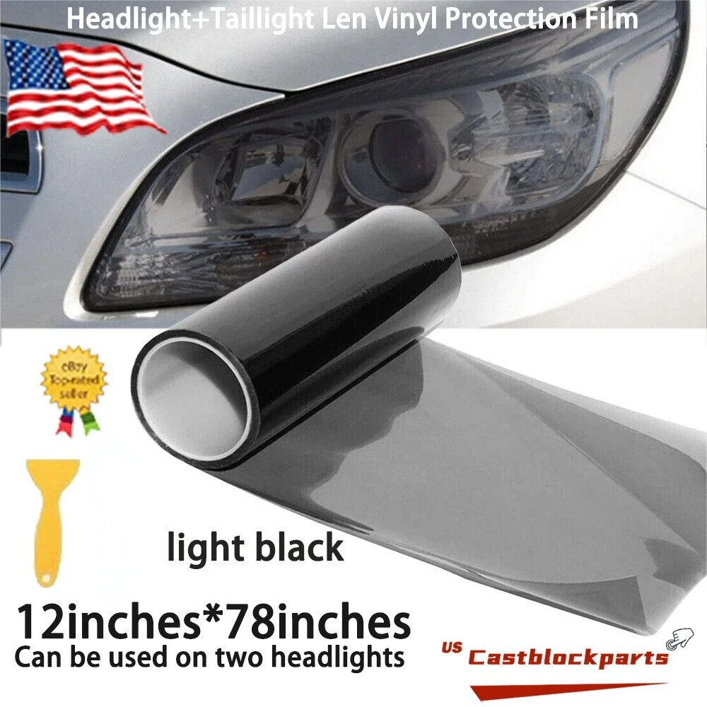 12″x78″ Light Black Gloss Tint Film Lens Vinyl Wrap Fit For Headlight+taillights