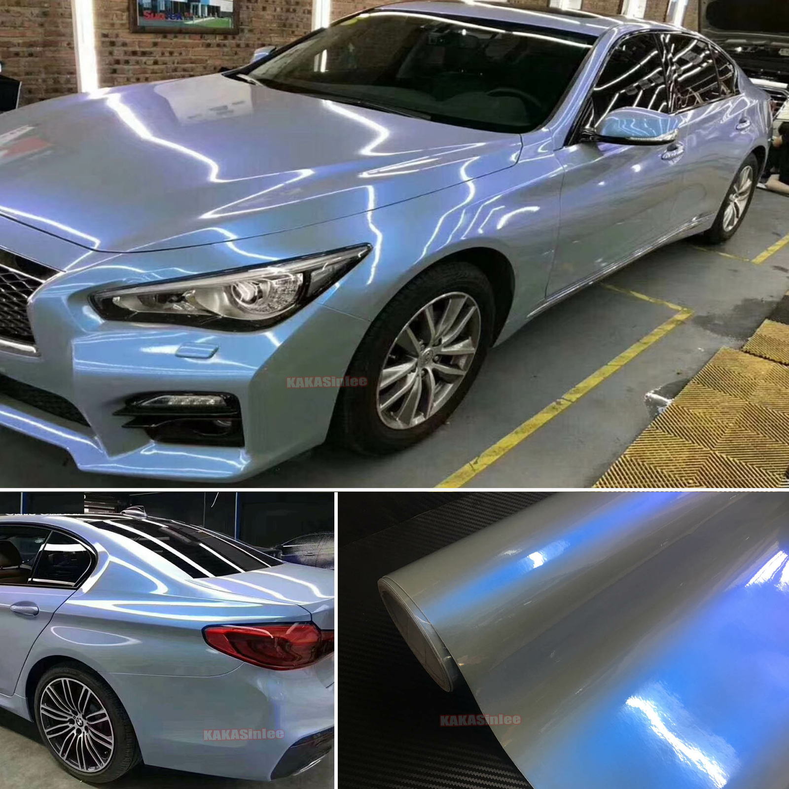 Grey to Blue Chameleon Pearl Metallic Glossy Chrome Car Vinyl Wrap Sticker CFUS