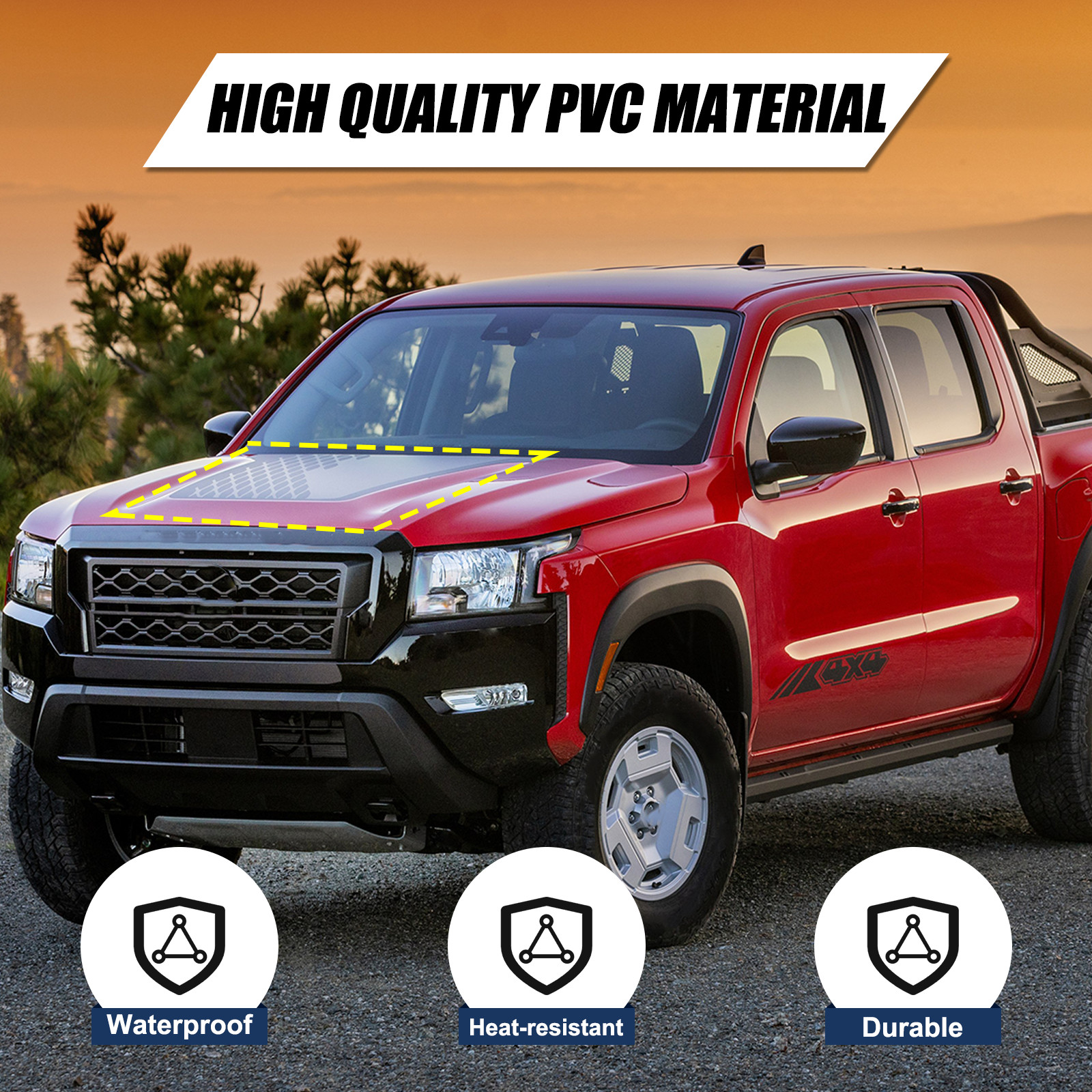 Black Exterior Front Hood Trim Sticker Decal For Nissan Frontier 2024+ US