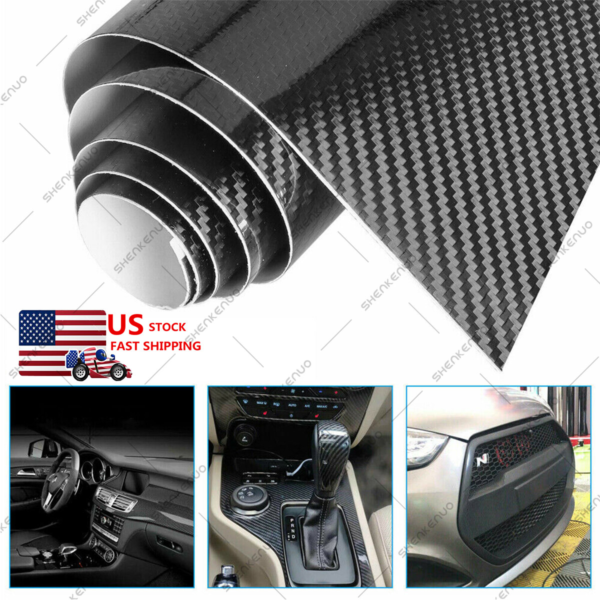 5D Waterproof Carbon Fiber Vinyl Car Wrap Sheet Roll Film Sticker Decal Paper US