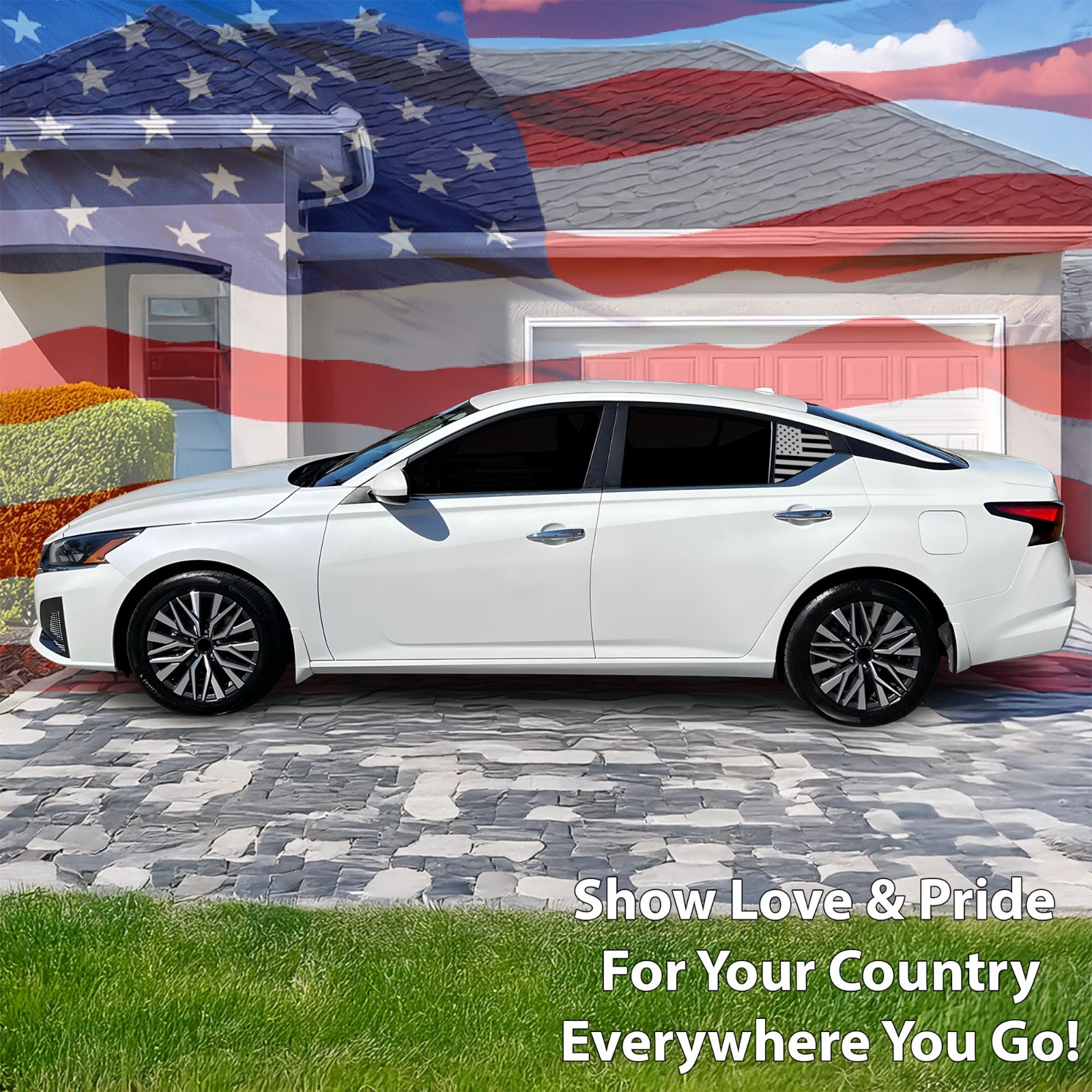 Fits Nissan Altima 2019 – 2023 Quarter Window American Flag Vinyl Decal Sticker