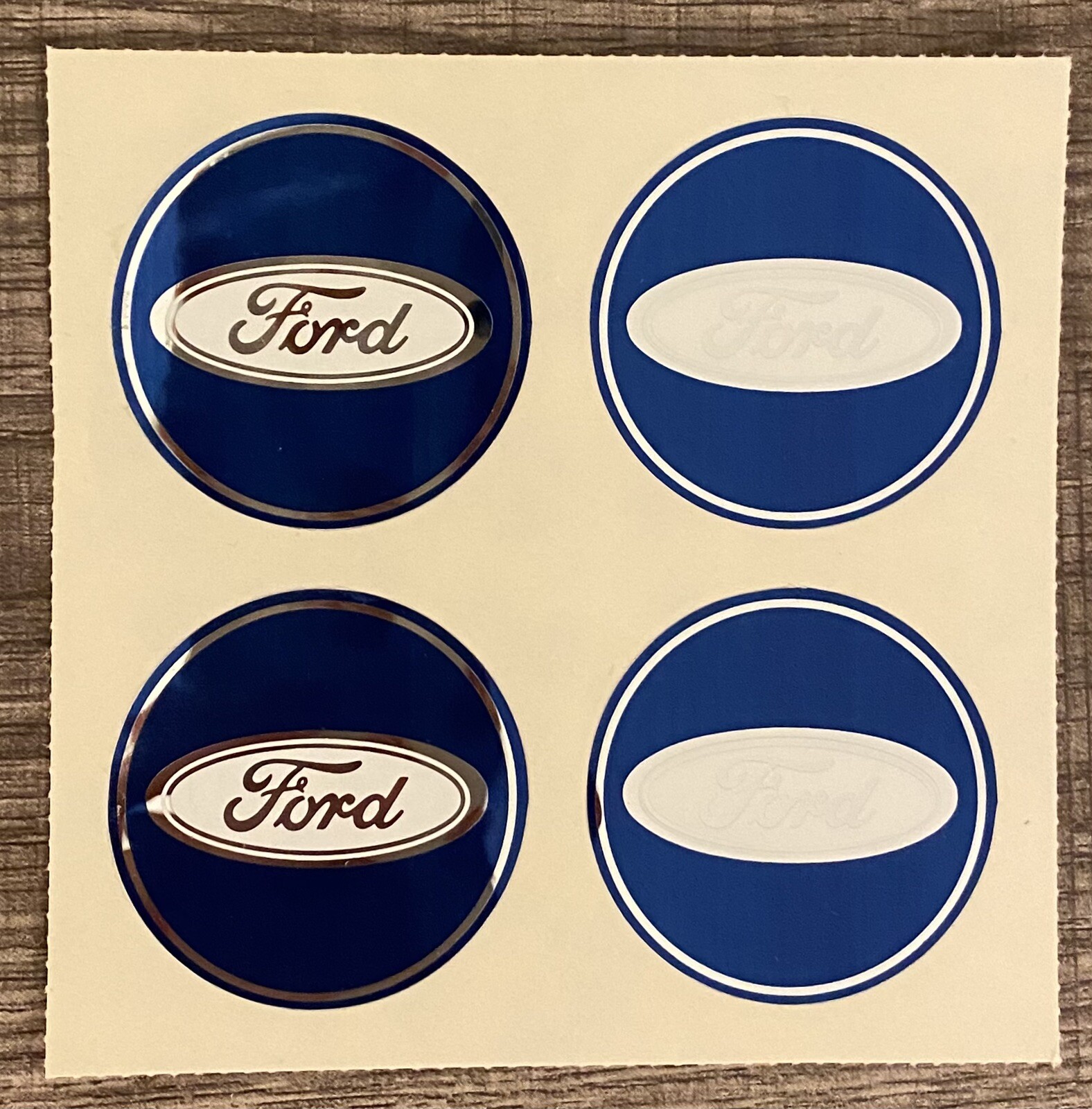 Vintage Set Of 4 Decals Spinner Wheel Center Cap Ford Car 1.75″ Dia Sticker