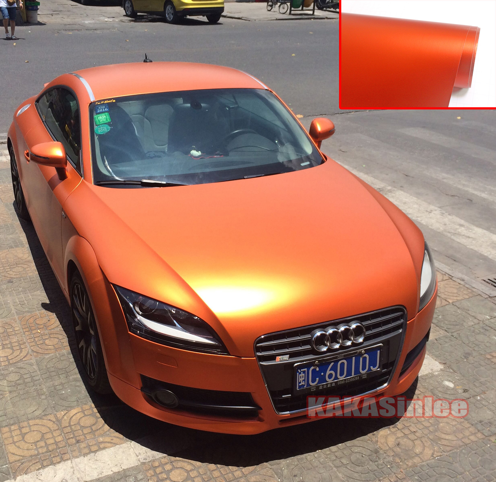 Orange Air Release – Satin Matte Chrome Whole Car Vinyl Wrap Strips Sticker HDUS