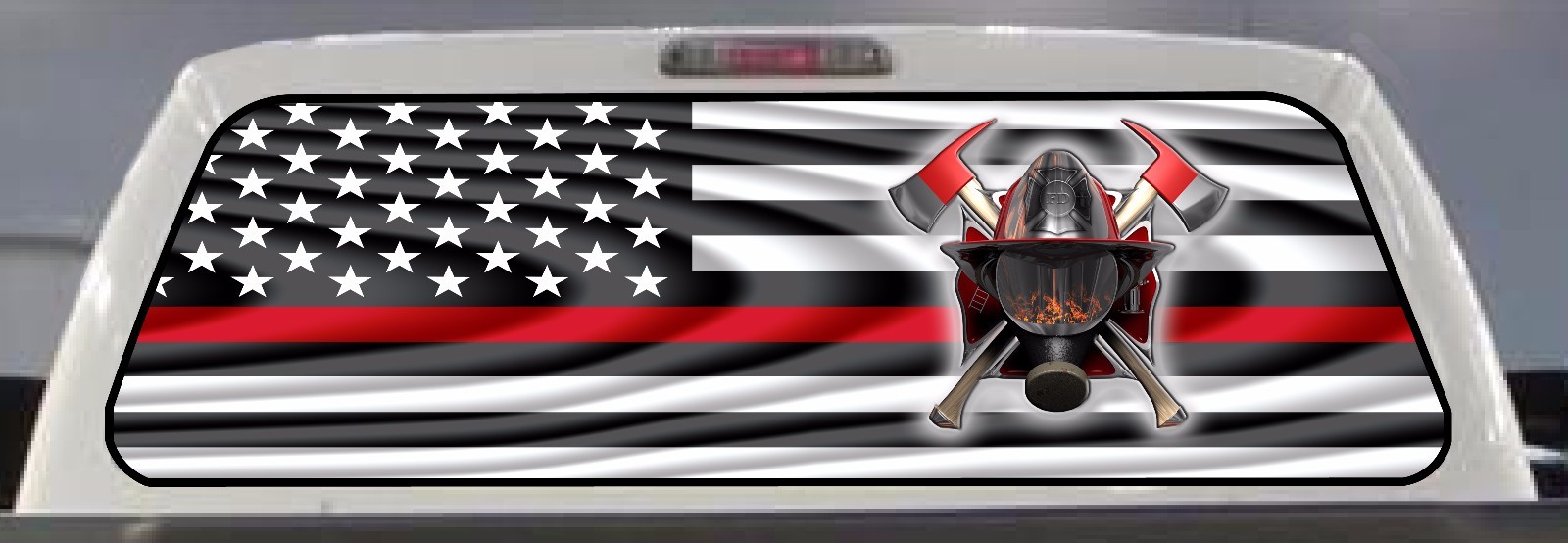 FIREFIGHTER THIN RED LINE FIRE RESCUE AMERICAN FLAG PICKUP REAR WINDOW DECAL