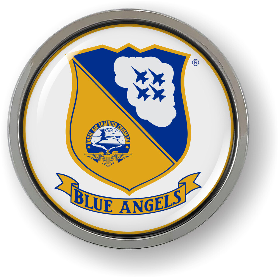 U.S. NAVY BLUE ANGELS (w) 3D Domed Emblem Badge Car Sticker Chrome ROUND Bezel