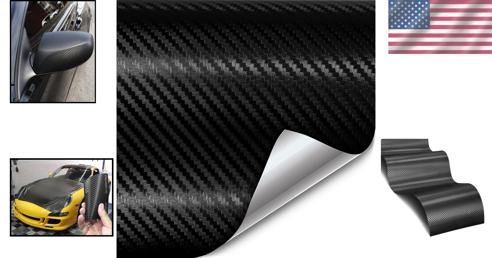 Durable 6ft x 5ft Black Carbon Fiber Vinyl Roll Featuring Air Release Technology