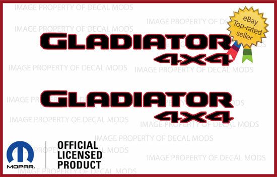 (2x) 2020 – 2023 Jeep Gladiator 4×4 Bed Side Decals Stickers JT Black Red FJ1G3
