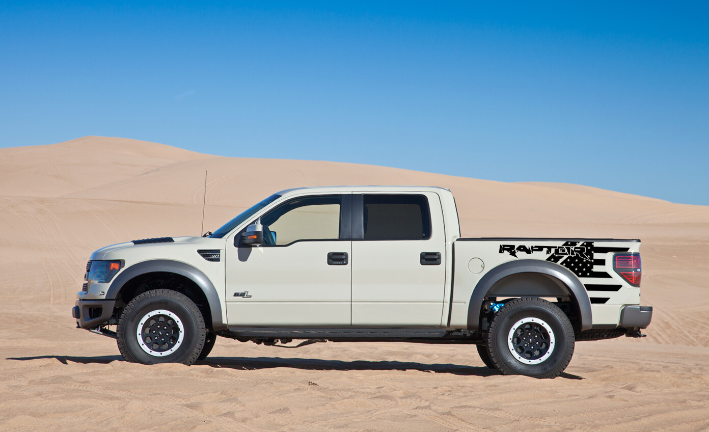 2010-2014 Raptor Bed Side Graphic – American Flag w/ Raptor Text [10FR_BSGAMFRP]