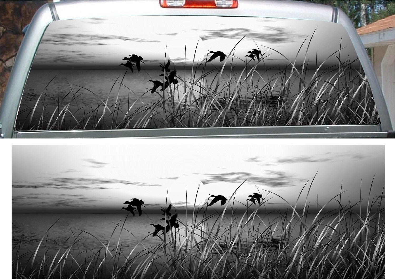 Duck grass grey scale hunting rear window view thru graphic decal wrap
