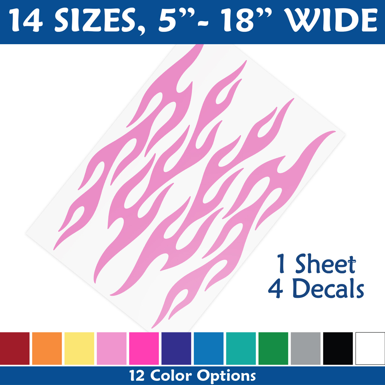 Set of 4 Flames Vinyl Decals, Retro Hotrod Fire Sticker Kit/ #1334-SZ