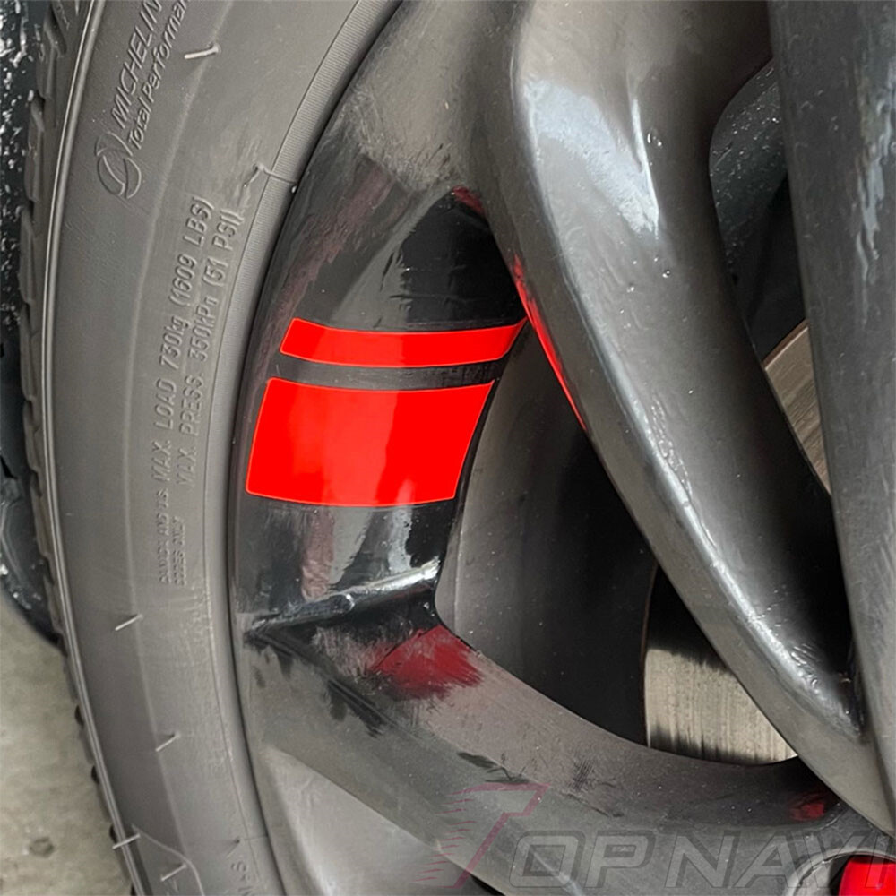 6 PCS Reflective Car Wheel Sticker Accessories Red Car Body Moldings for 18″-21″