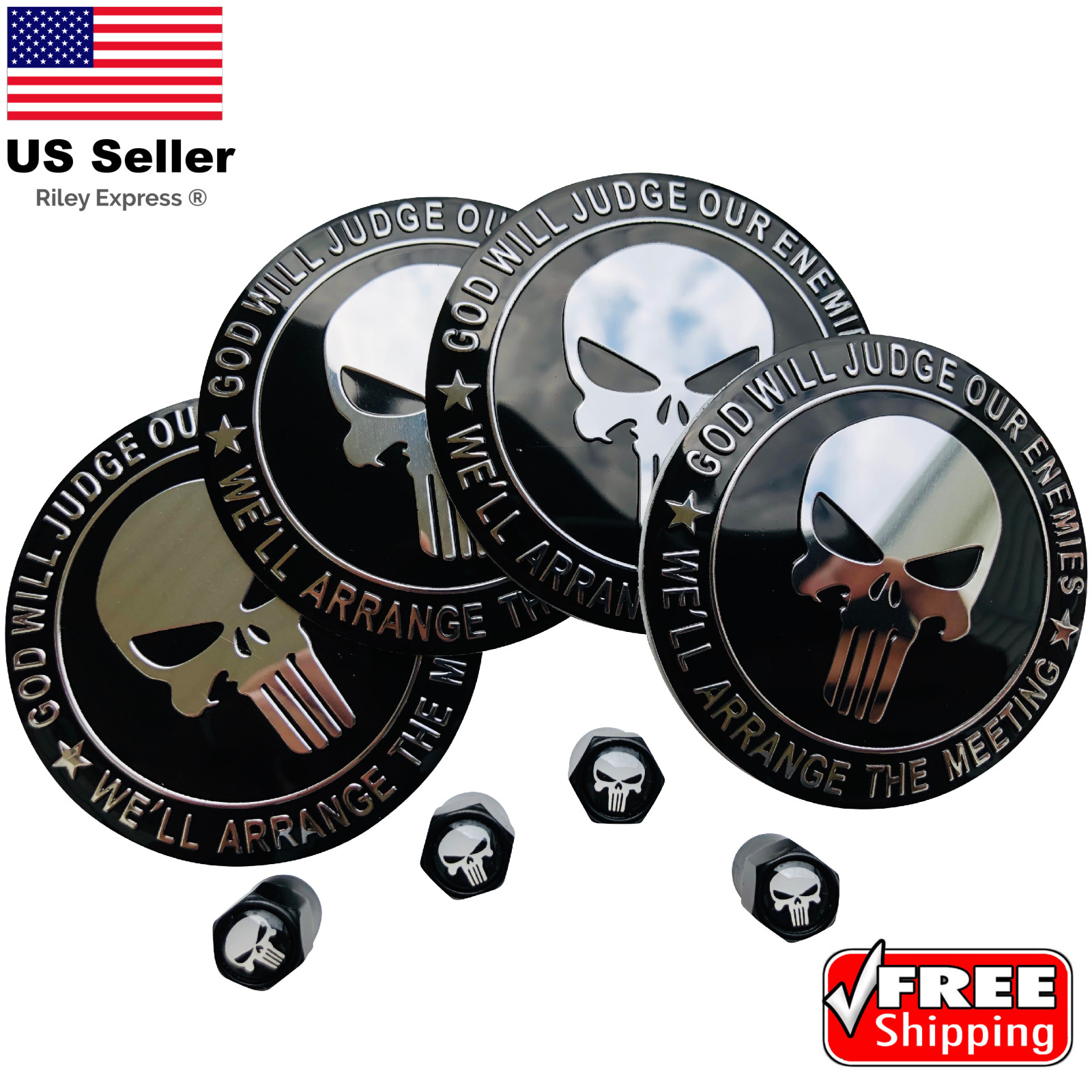 2nd Amendment Wheel Center Hub Cap Sticker 2.2″ + Wheel Tire Valve Caps BUNDLE]