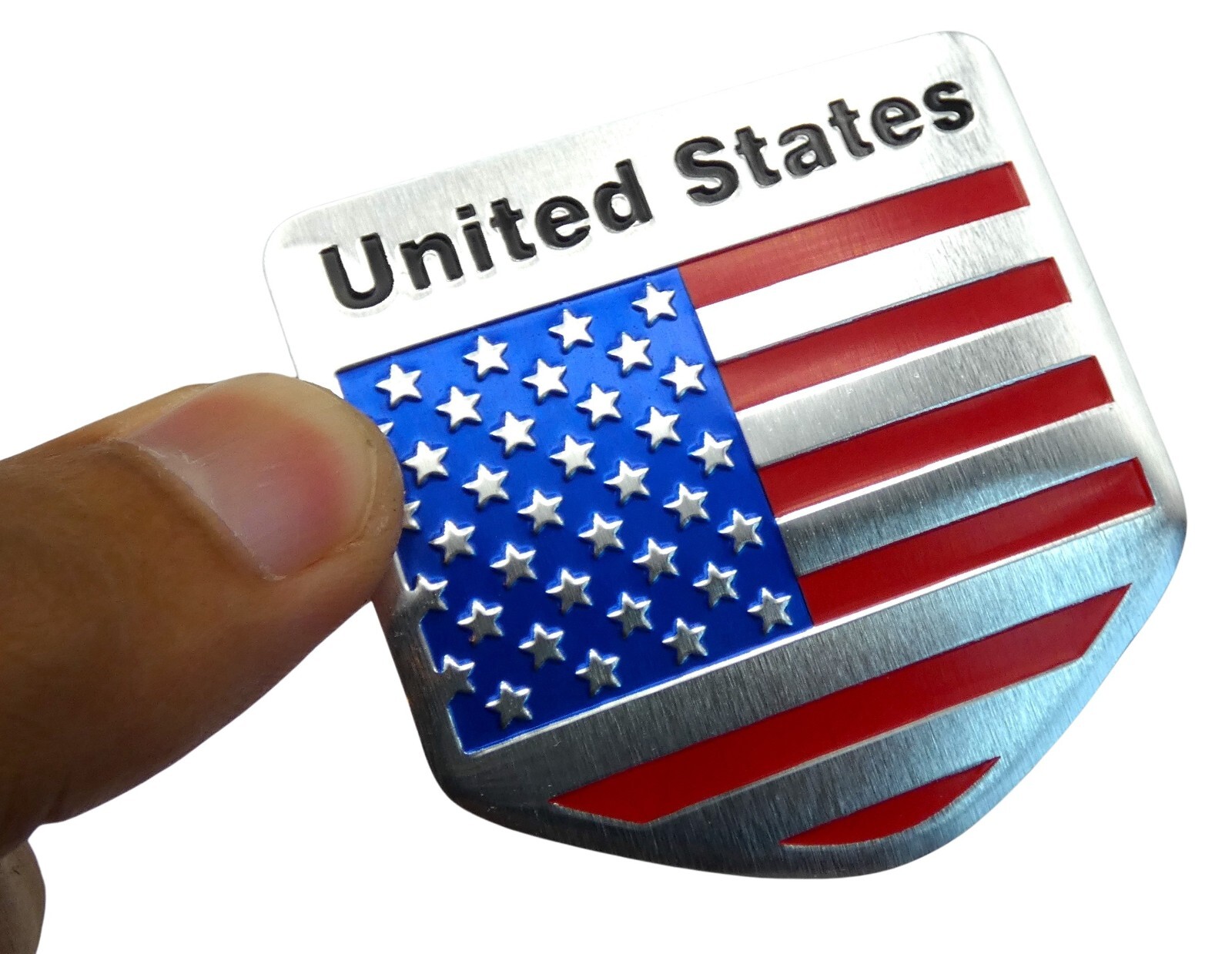 ALUMINUM American Flag Decal Sticker Car, Motorcycle, Patriotic Shield Shape