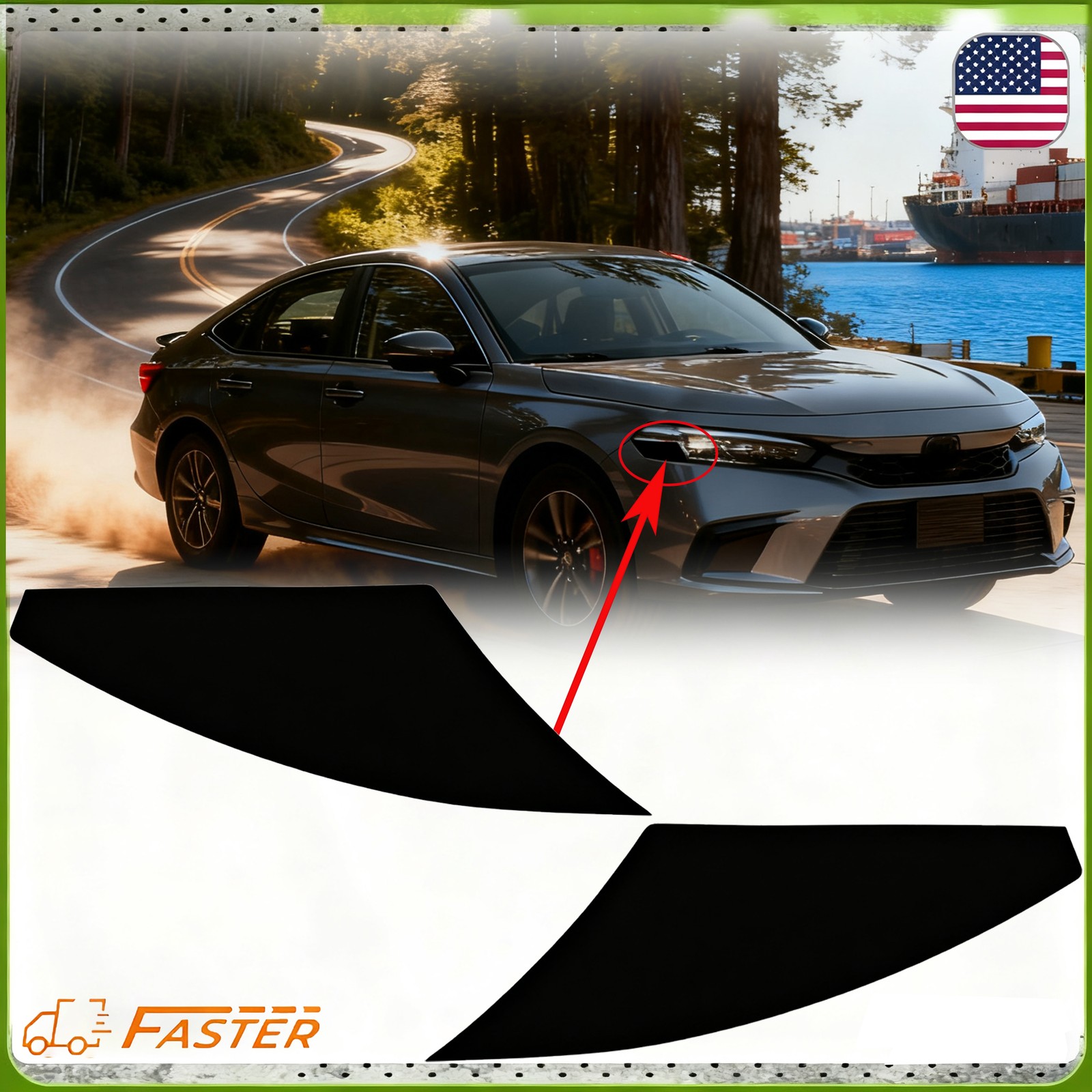 Headlight Delete Amber Decal Stickers Pair For 2022 2023 2024 2025 Honda Civic
