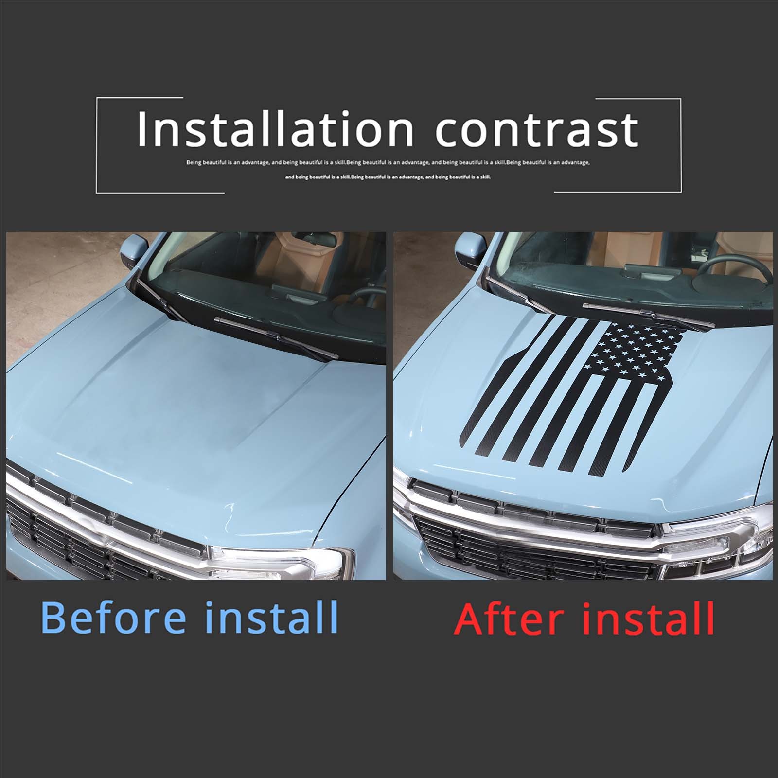 Front Hood Black USA Flag Graphic Vinyl Decal Fit For Ford Maverick 2022-2025 US