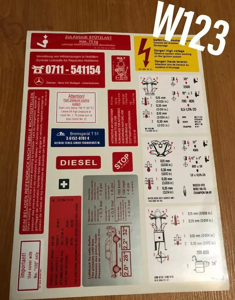 Decal Set Stickers For Mercedes-Benz W123 230 280E Class All Models Best Quality