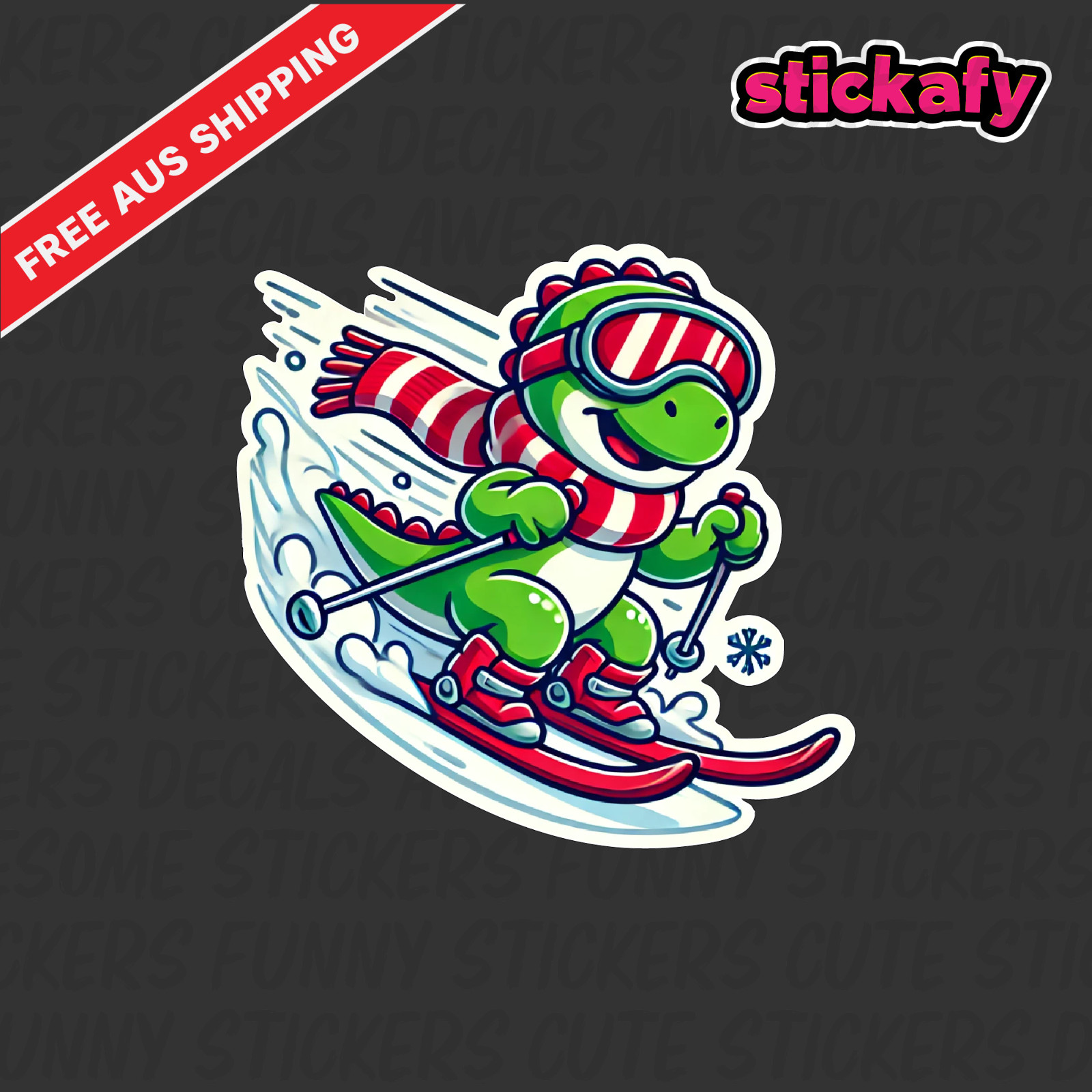 Skiing Dino Sticker | Vinyl Car Decal Funny Aussie Meme Adult 4wd 4×4 Snow Sport