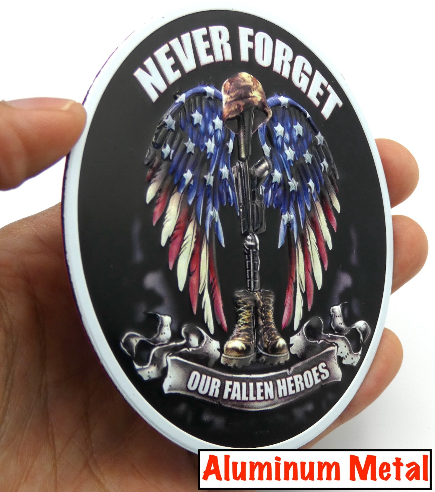 ALUMINUM VETERAN Fallen Heroes Stickers Military Decals Car Emblem 3.5″