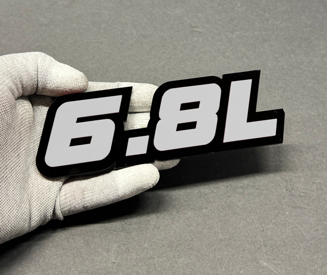 (SET OF 2) Badges Emblem RAGING 6.8L White/Black, 2 BADGES, Angry Fender 6.8L