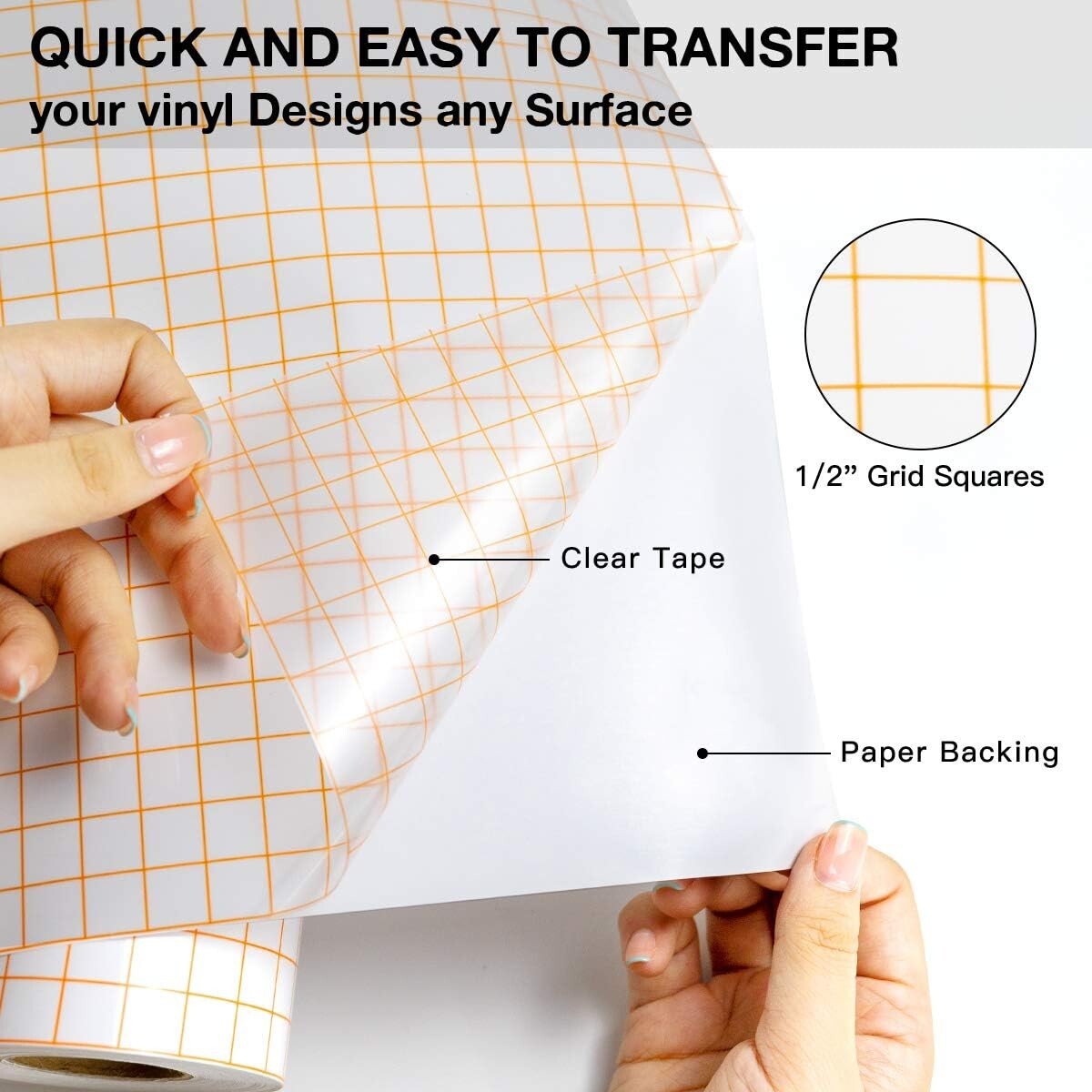 Cinta de transferencia para vinilo 30,5 cm x 21,3 m con cuadrícula de alineaci