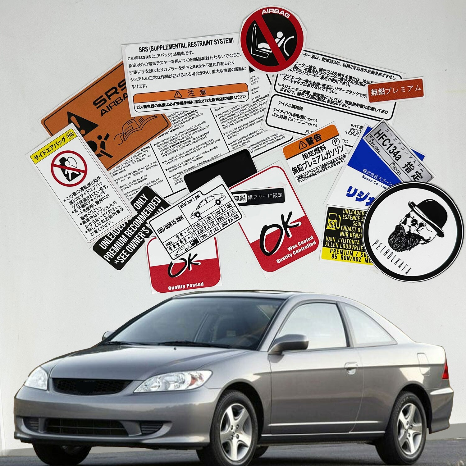 Honda Civic Ex Es7 2000-2005 Restoration Warning Caution Engine Stickers Labels