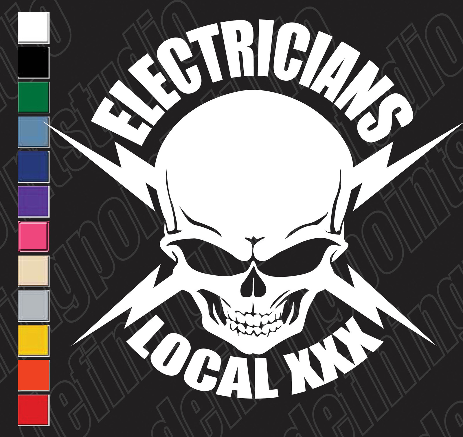 UNION SKULL IBEW ELECTRIC/LINEMAN LIGHTNINGBOLT customizable vinyl decal sticker