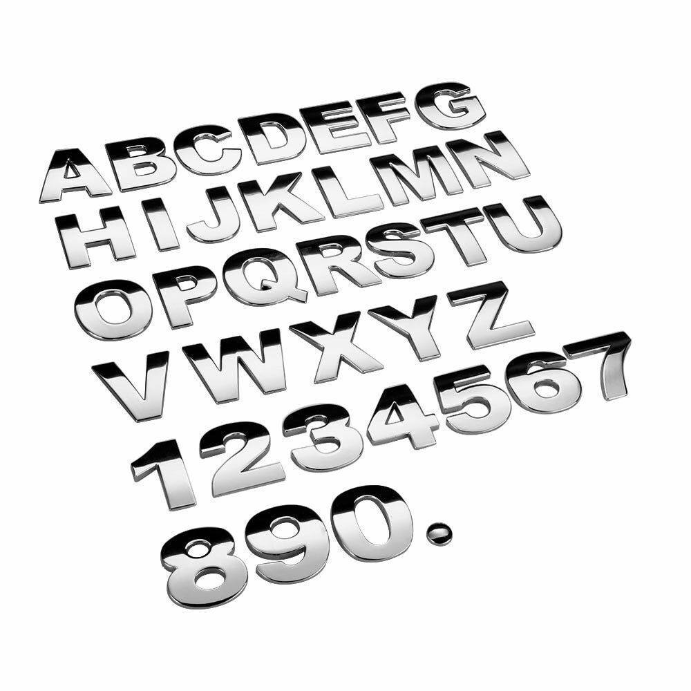 45mm Metal Emblem Chrome Silver Matte Black Car Sticker Letter Alphabet Number
