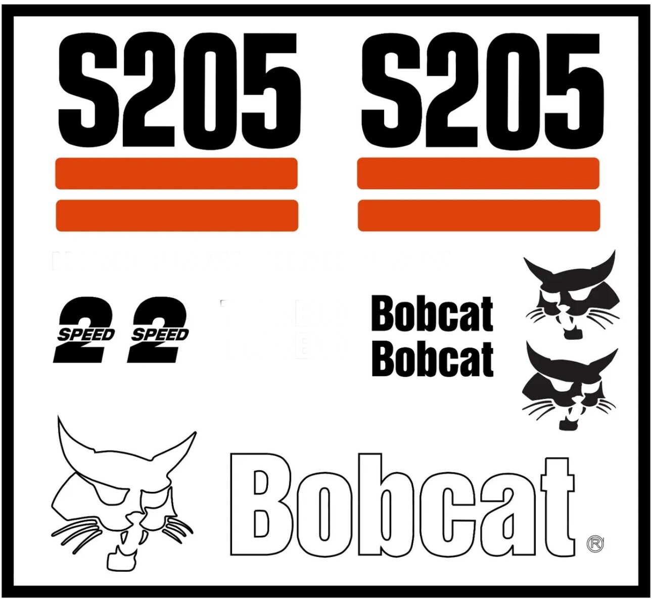 DECAL KIT for Bobcat skidsteer S205 track loader decals Stickers pre 03