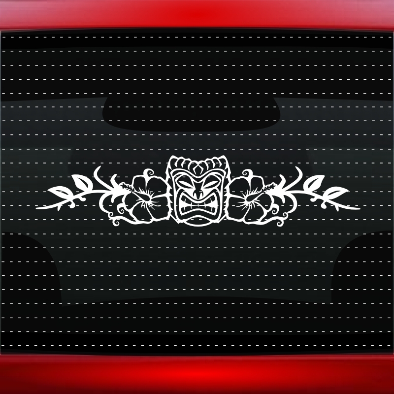 Hibiscus #9 Hawaiian Flower Cute Car Decal Window Sticker Tiki Head (20 COLORS!)