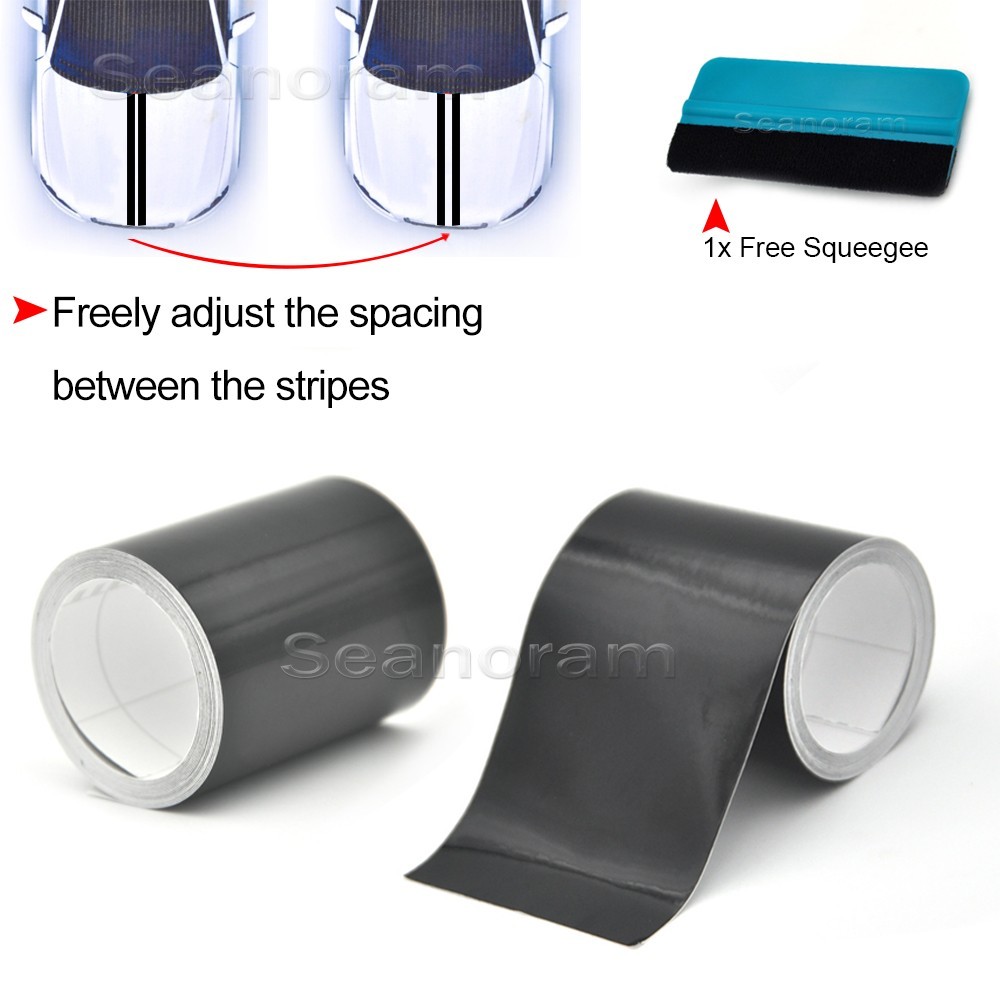 2x 2″ x 59″ Black Racing Stripes Car Front Hood DIY Vinyl Tape Sticker Decals