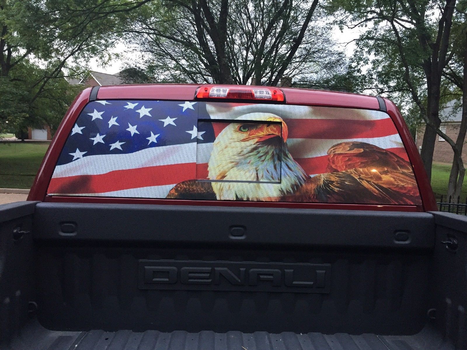 AMERICAN USA FLAG EAGLE PICK-UP TRUCK BACK WINDOW GRAPHIC DECAL PERFORATED VINYL