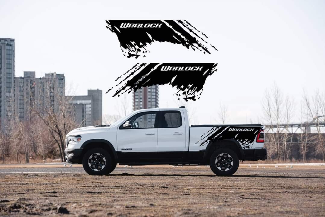 Bed graphics MUD SPLASH. Compatible with Ram Warlock .. Both Sides Decals