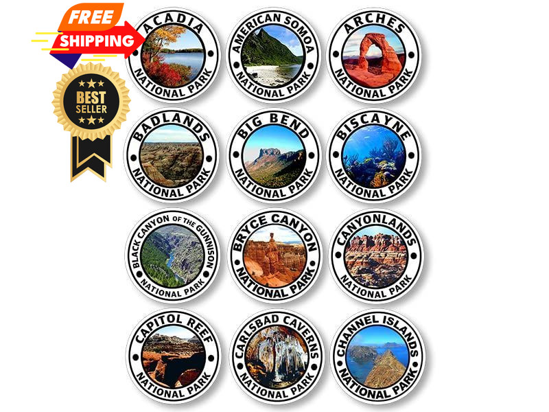 Sheet of 63 Round: 1 inch Tall National Park Stickers (All Outdoor Multicolor
