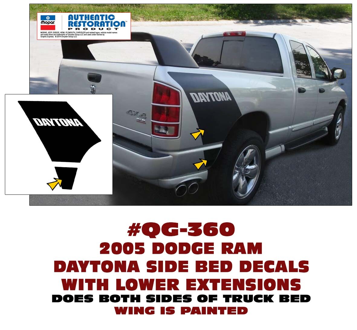 SP QG-360 2005 DODGE RAM 1500 – DAYTONA BED STRIPE KIT with LOWER EXTENSIONS