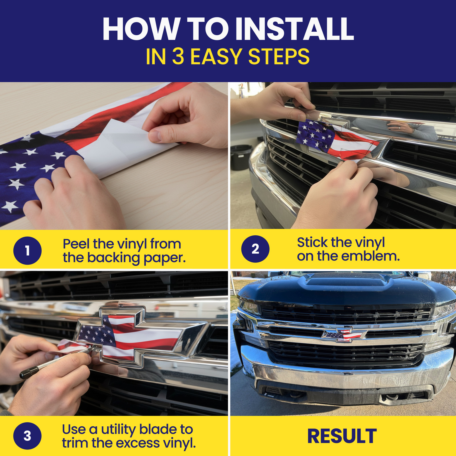 2019-2025 Chevy Silverado American Flag Bowtie Overlay Decals Set 2 (DIY)