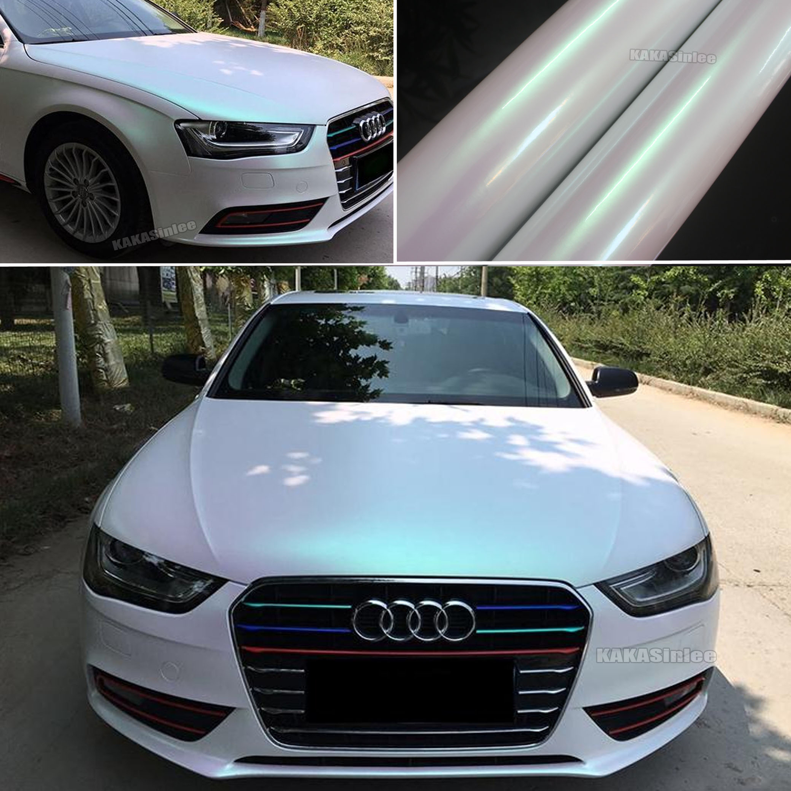Glossy Matte Magic Satin Dawn White Pearl Flash Chrome Car Vinyl Wrap Sticker AB
