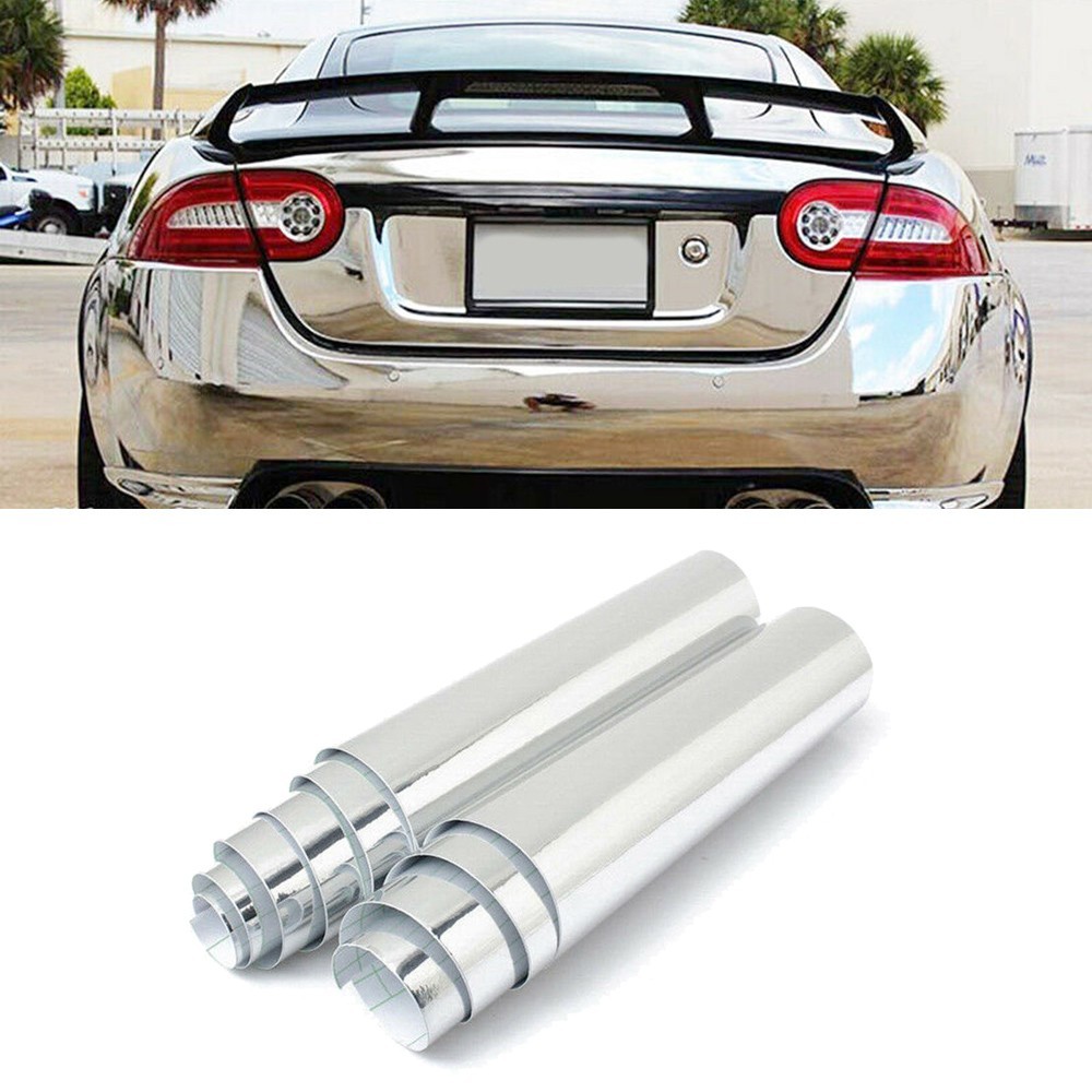 Silver Chrome Mirror Vinyl Wrap Film Roll Sheet Air Bubble 12 X 60 In